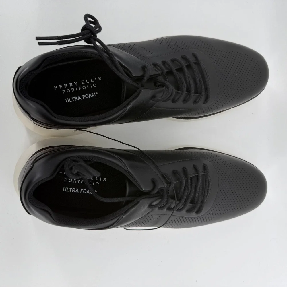 Perry Ellis Portfolio Mens Black Perforated Dress Sneakers Ultra Foam 13 1904710